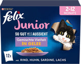 Felix As Good As It Looks Junior Vådfoder i gelé til killinger, assorteret blanding, pakke med 6 (6 x 12 poser á 85g hver)