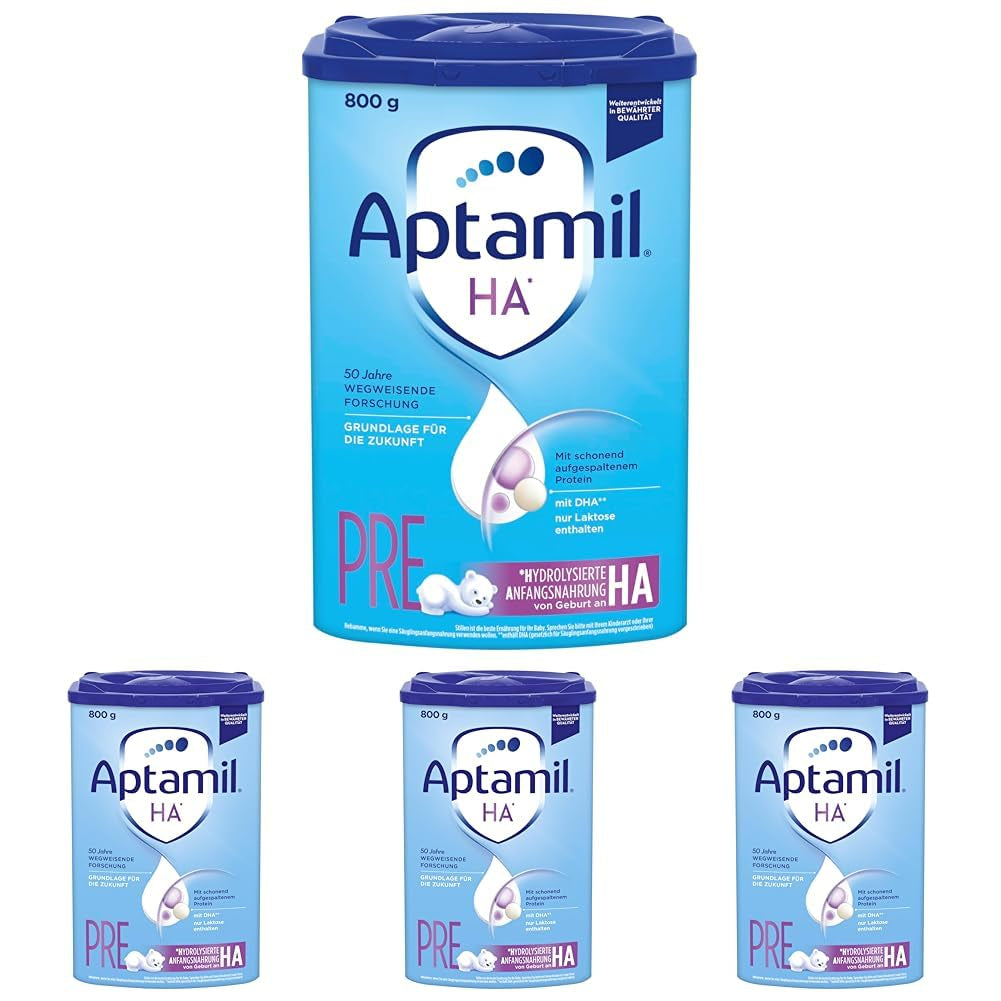Aptamil HA PRE - Modermælkserstatning fra fødslen med DHA laktosefri palmeoliefri babymad mælkepulver 800 g (pakke med 4)
