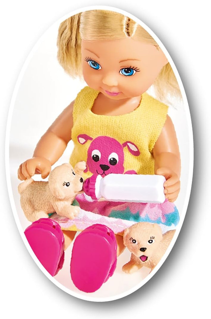 Simba 105733041 - Evi Love Puppy Love med TRE hvalpe, med hundehus og tilbehør, modedukke, 12 cm, til børn i alderen 3+