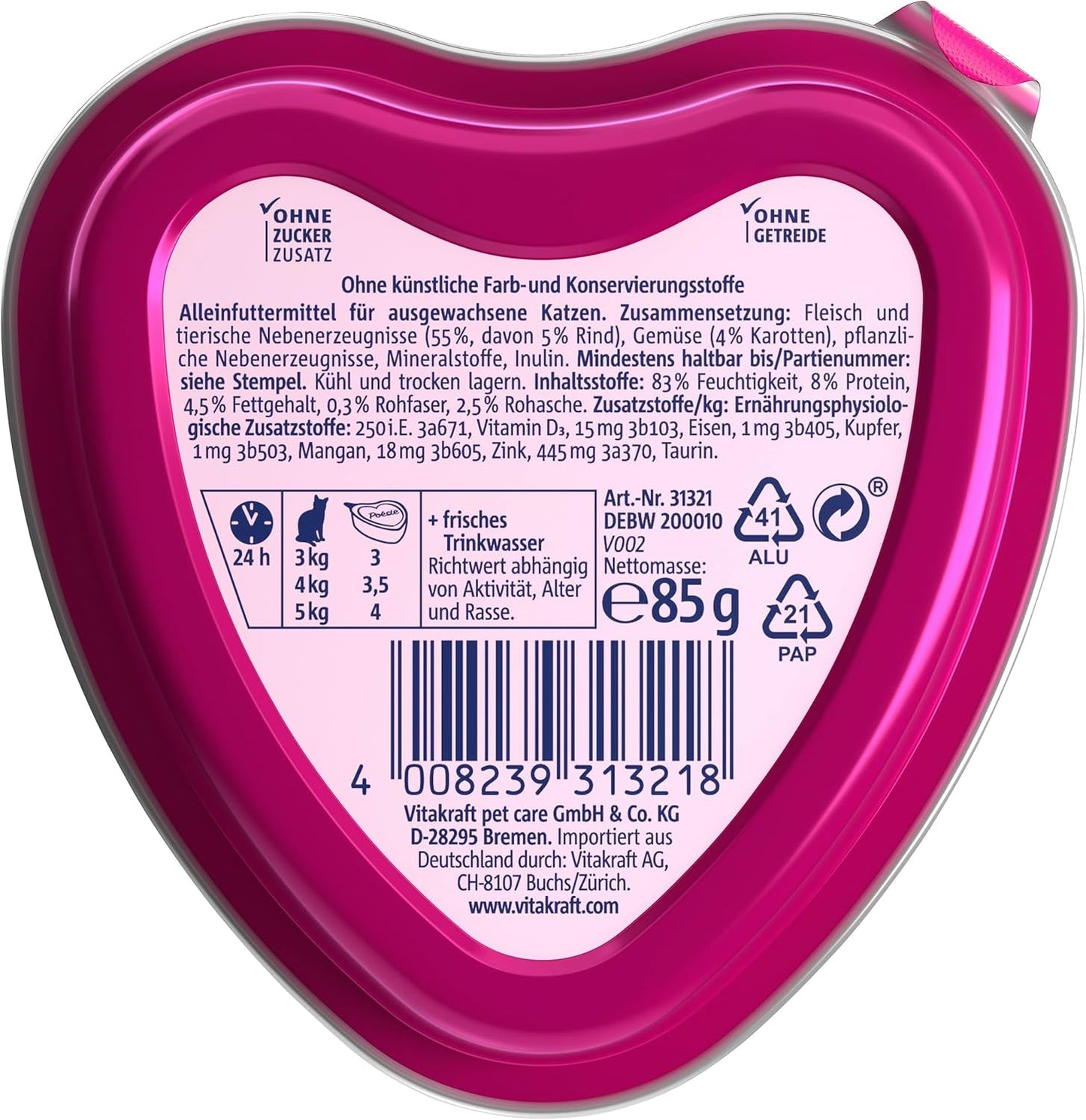 Vitakraft Poésie Création, våd kattefoder, vådfoder i sauce, med oksekød og gulerod, bulkpakning, uden tilsat sukker eller korn (15 x 85g)