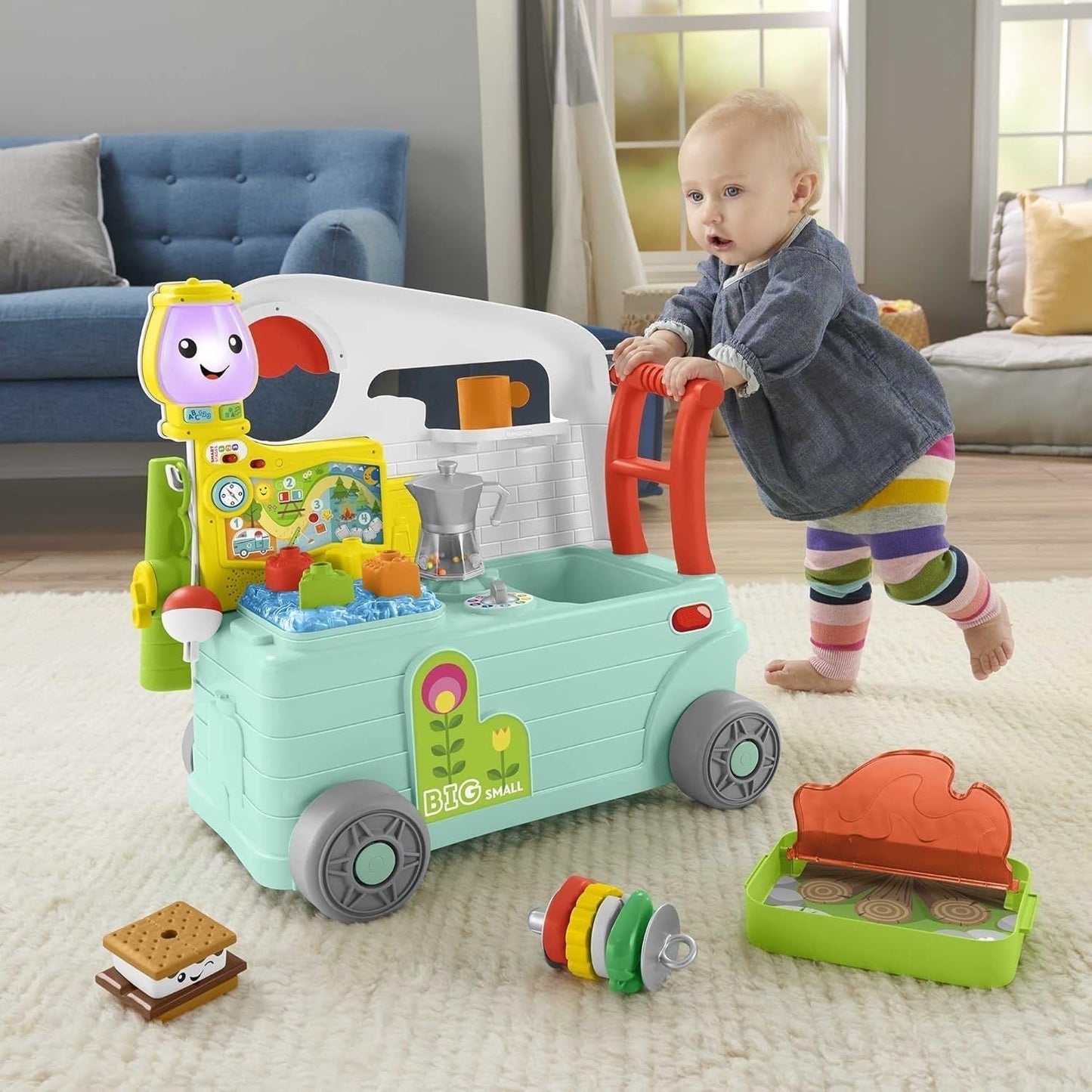 Fisher-Price - Laugh and Learn Camper 3-i-1 Baby Push Toy og Musik Aktivitetscenter Baby Legetøj 9-36 måneder HCK51 Baby Legetøj Naty Shop