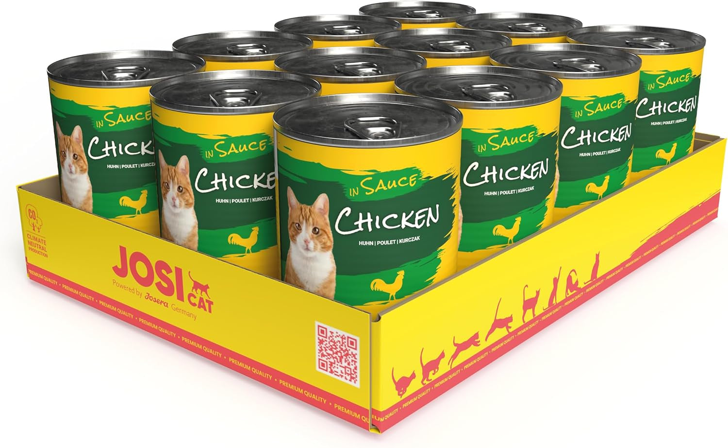 JosiCat Kylling i Sauce (12 x 415 g) | Voksen | Premium vådfoder til voksne katte | Kylling i sauce | Vitamin D3 og E | Drevet af JOSERA | Vådfoder til katte | Komplet mad | Pakke med 12