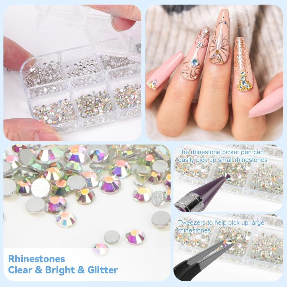 Harz Strasssteine ​​4200 Stk Strass Kristalle 1Mm-5Mm Gemischte Kinder Bastelsachen Kit Mit Strass Mit Picking Pinzette Und Stift Für DIY Nägel Kleidung Kunsthåndværk Gemischt Becher Party (A)
