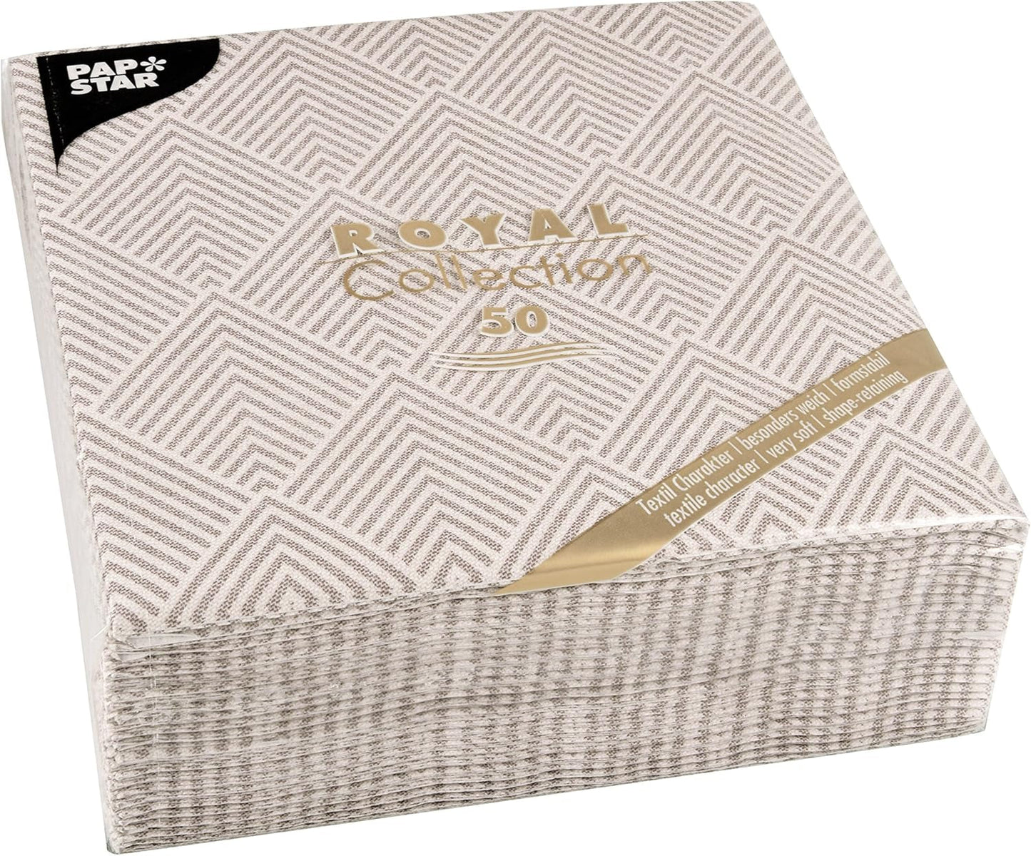 Papstar, 50 servietter "ROYAL Collection" 1/4 gange 40 Cm X 40 Cm "Elegance" Brun, #86498 (pakke med 2)