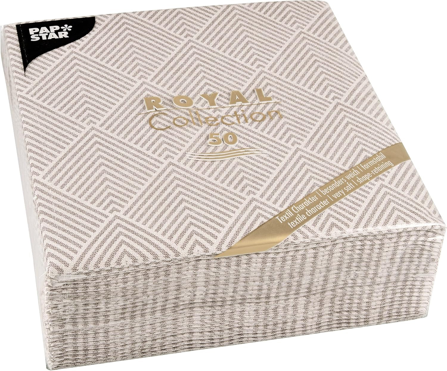Papstar, 50 servietter "ROYAL Collection" 1/4 gange 40 Cm X 40 Cm "Elegance" Brun, #86498 (pakke med 2)