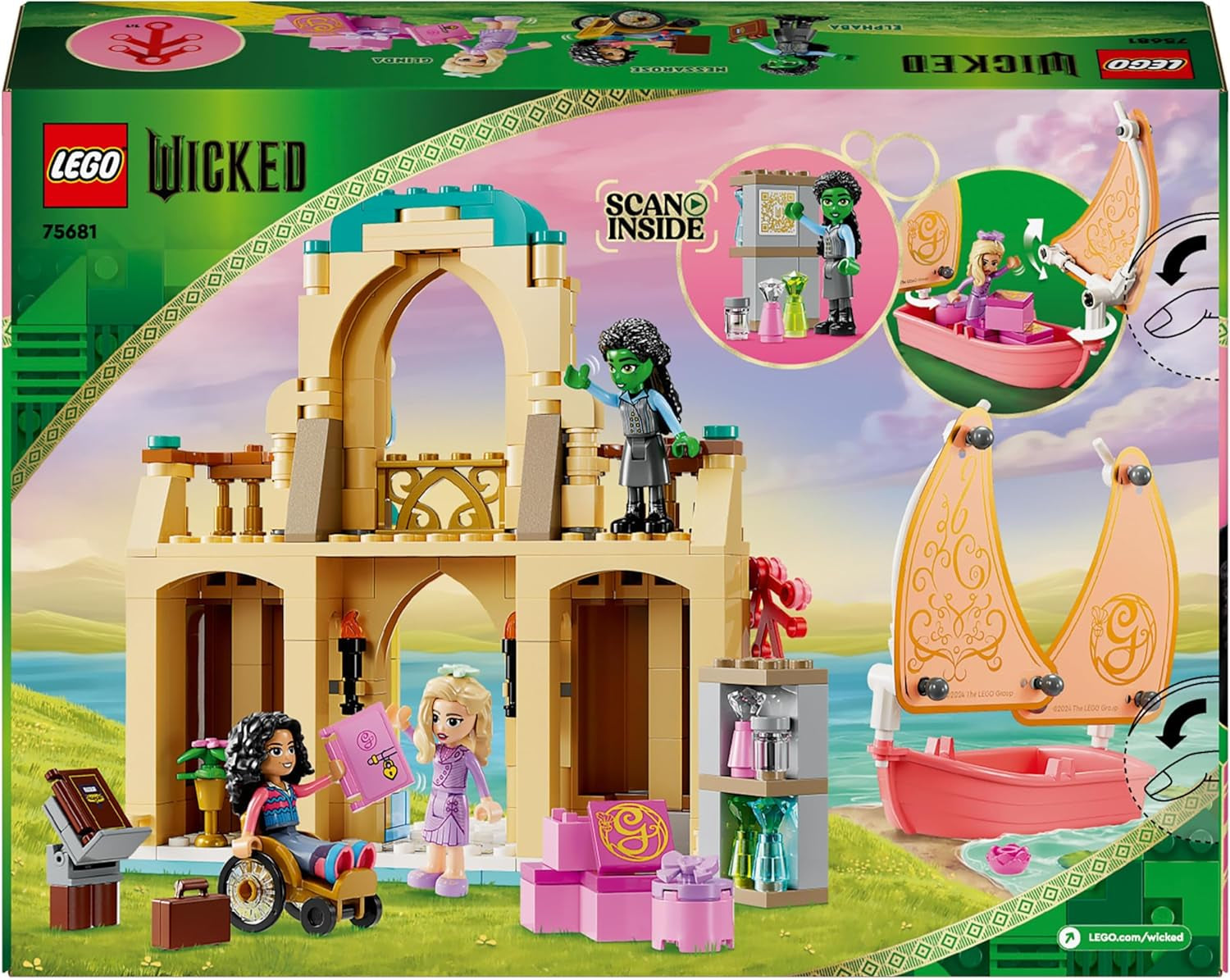 LEGO Wicked Glinda, Elphaba og Nessarose på Shiz University Sejlbåd og 3 Figurer Legetøjsbåd Gave til piger og drenge fra 7 år gamle dukkehuselskere 75681 Byggesæt Besuche den LEGO-Store