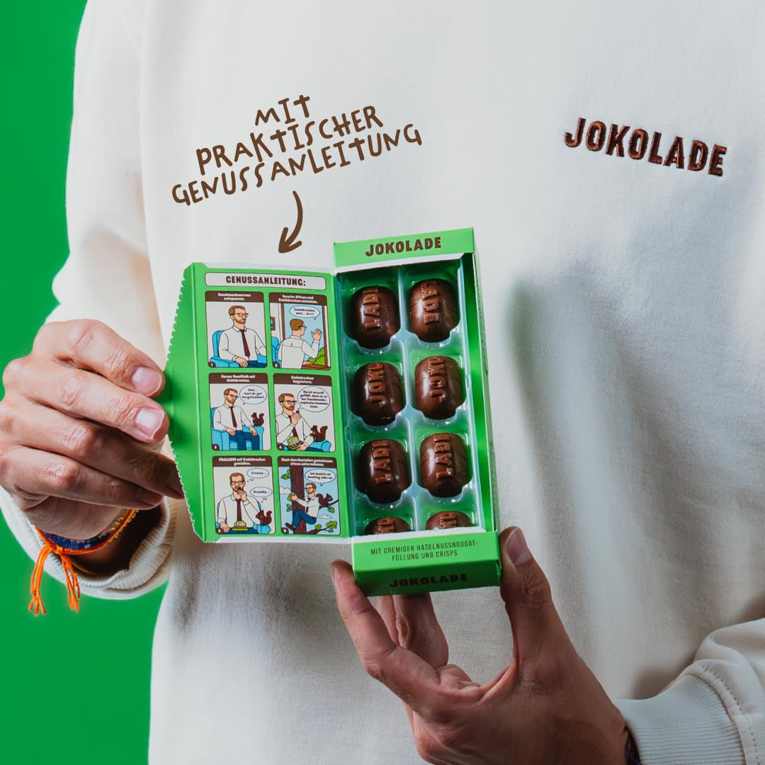 JOKOLADE PRALINE Æske 80g | Generøst fyld med hasselnøddenougatcreme og chips | Fair trade chokolade fra Joko Winterscheidt