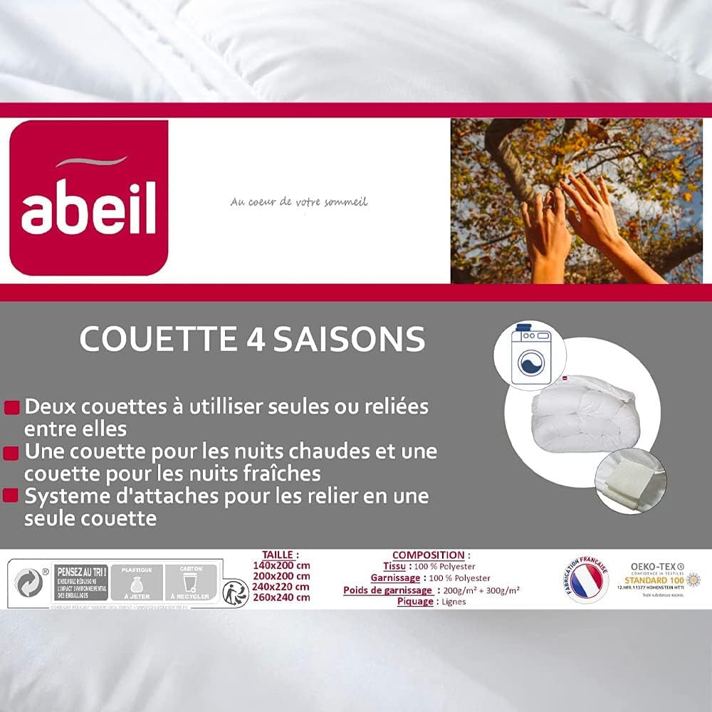 Abeil 4-sæsons quilt, hvid, polyester, hvid, 240 X 260 Cm Dyner og dyner Naty Shop