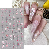 JMEOWIO 3D Nagelsticker Blumen Nail Art Sticker Selbstklebend Nagelaufkleber 5D Stereoskopisk Frühling Sommer Dekoration Nageldesign Zubehör 4 Blatt