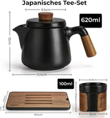 MIAMIO - Japansk/kinesisk tesæt 6 x 100 ml / Asiatisk tekande 620 ml med teinfuser, traditionelt japansk tekandesæt til teelskere/mænd/kvinder (sort)