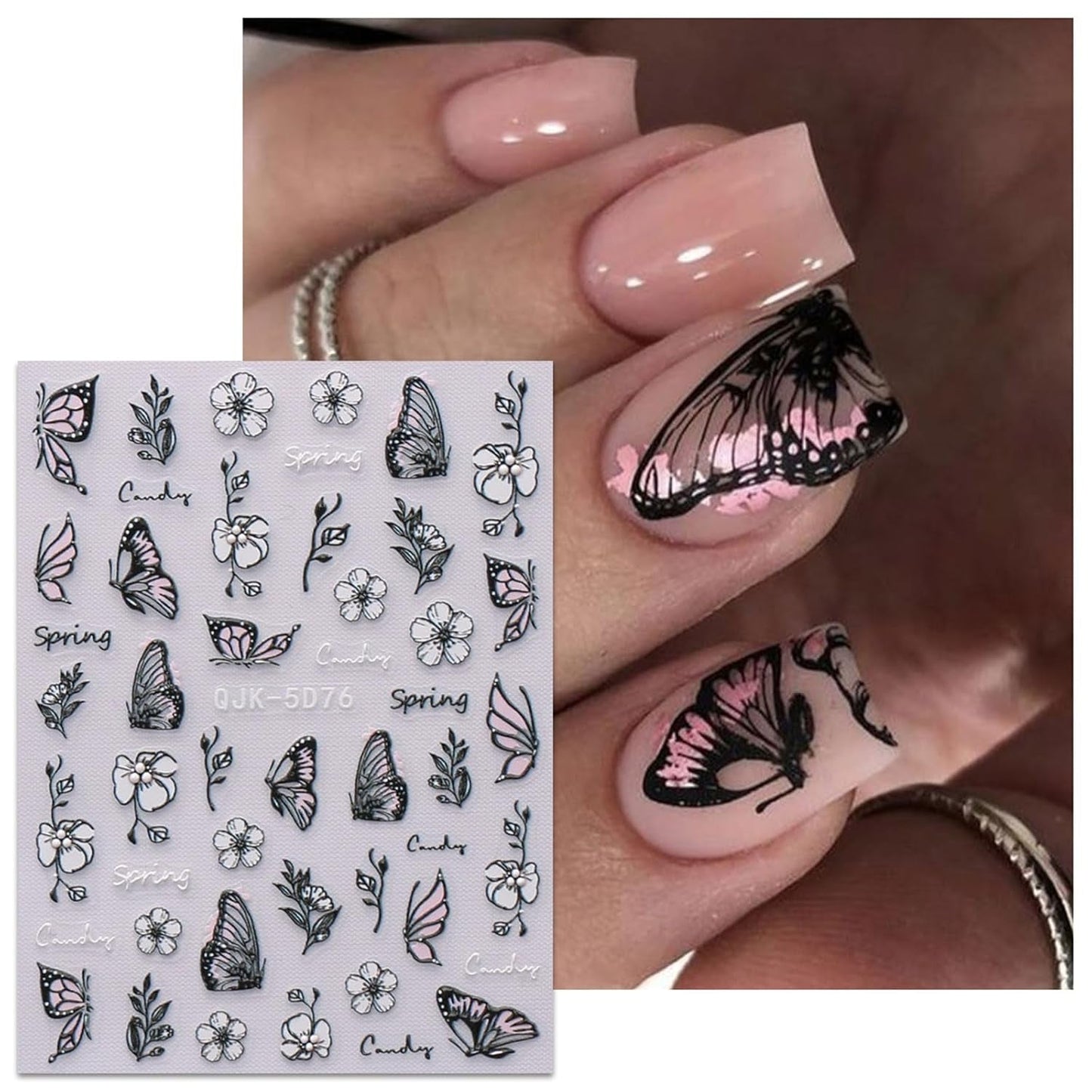 JMEOWIO 6 Blatt 3D Nagelsticker Frühlings Blume Nail Art Sticker Selbstklebend Nagelaufkleber 5D Stereoskopisk Bunte Sommer Blumen Dekoration Nageldesign Zubehör