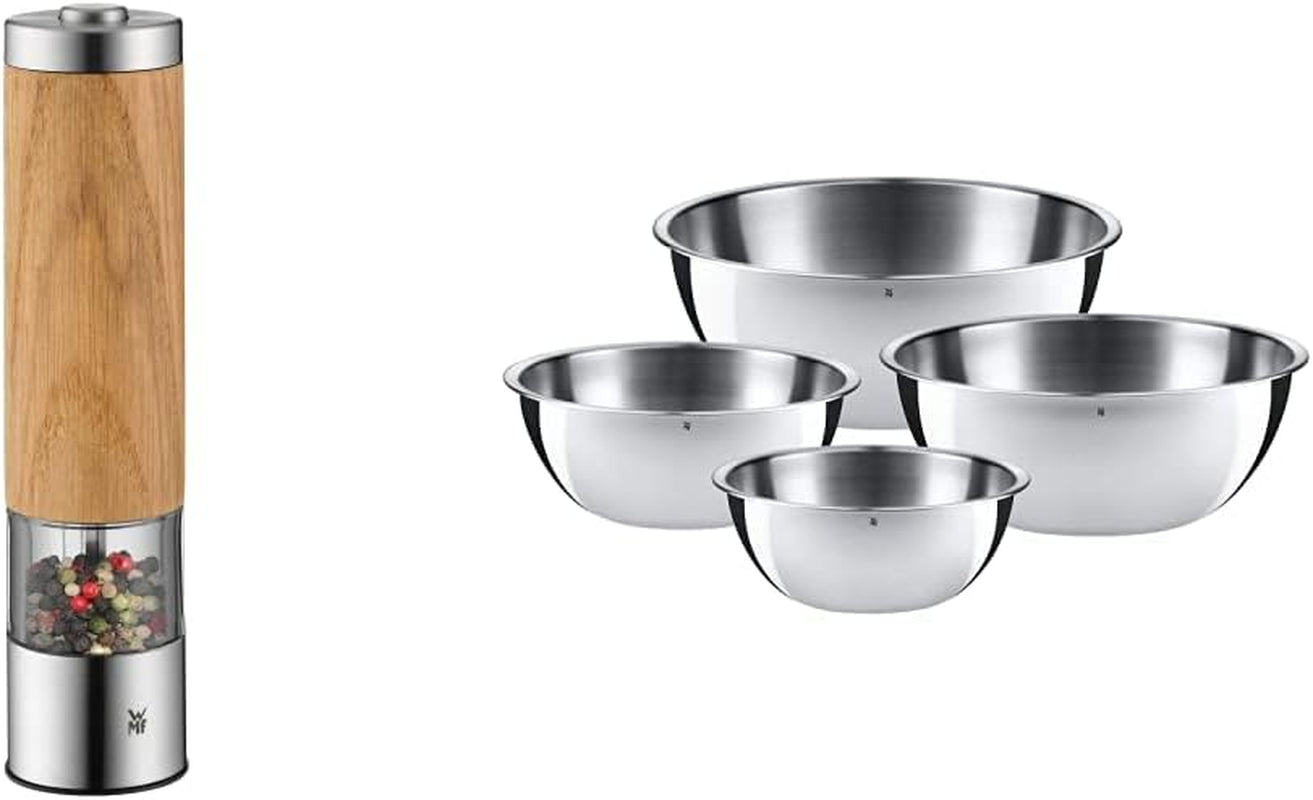 Sæt WMF Ceramill Oakwood Cromargan, elektrisk kværn og sæt skåle Gourmet Til Køkkenet 4 stk. Kværne og Slicers Naty Shop Pakke med sæt skåle
