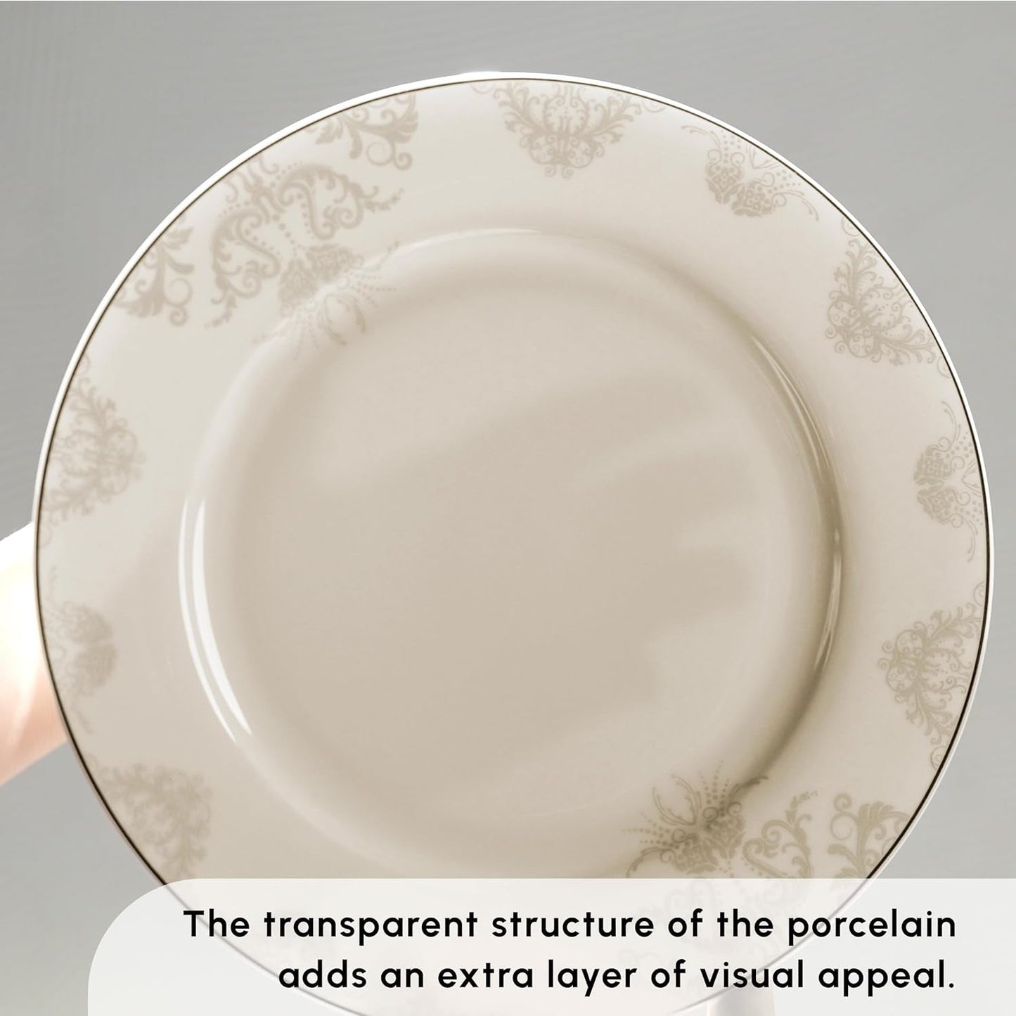Karaca Elegance Bone Siena Spisesæt til 12, Moderne Porcelænsstel, Spisesæt med Suppeskåle, Serveringsfad, Dybe tallerkener, Desserttallerkener - hvid og guld