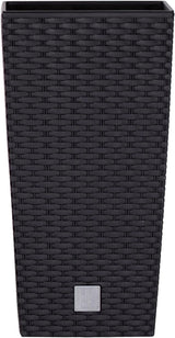 Prosperplast potter/potter i rattan-look med indsats | 26,5 x 26,5 x 50 cm | antracit | vejr- og UV-bestandig | lavet af robust plastik | til indvendig og udvendig