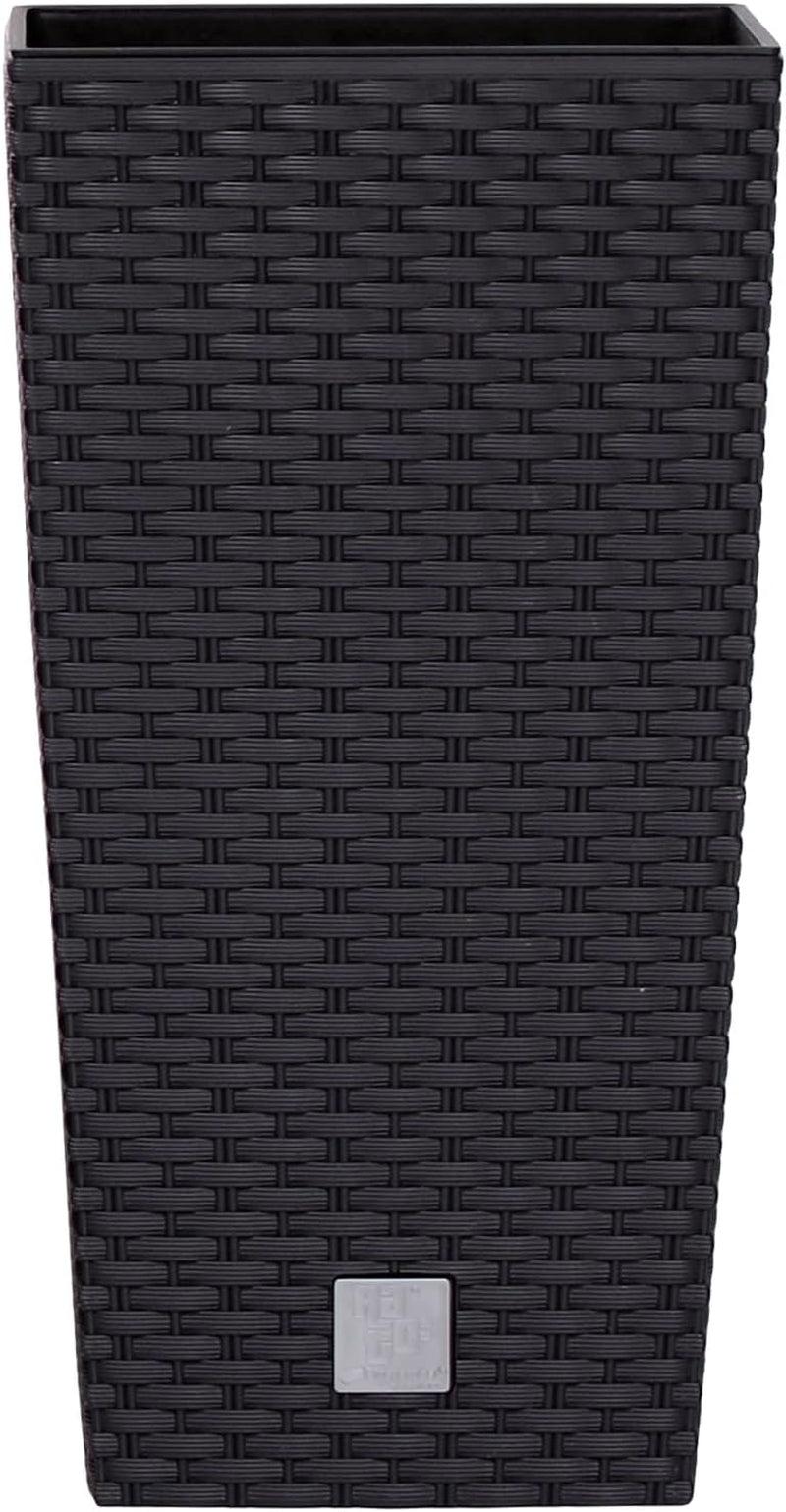 Prosperplast potter/potter i rattan-look med indsats | 32,5 x 32,5 x 61 cm | antracit | vejr- og UV-bestandig | lavet af robust plastik | til indvendig og udvendig