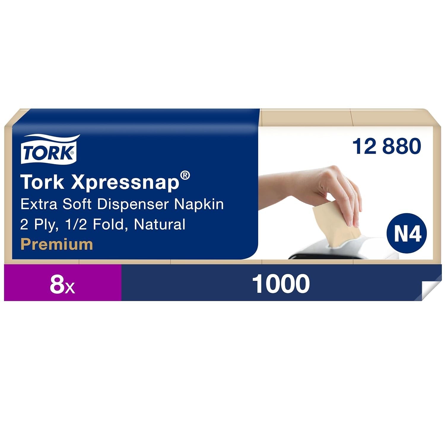 Tork Xpressnap Extra Soft Nature N4 Dispenser serviet, Premium, 1/2 x 2 lag, 21,3 cm X 16,5 cm, 8 × 1.000 servietter, 12880