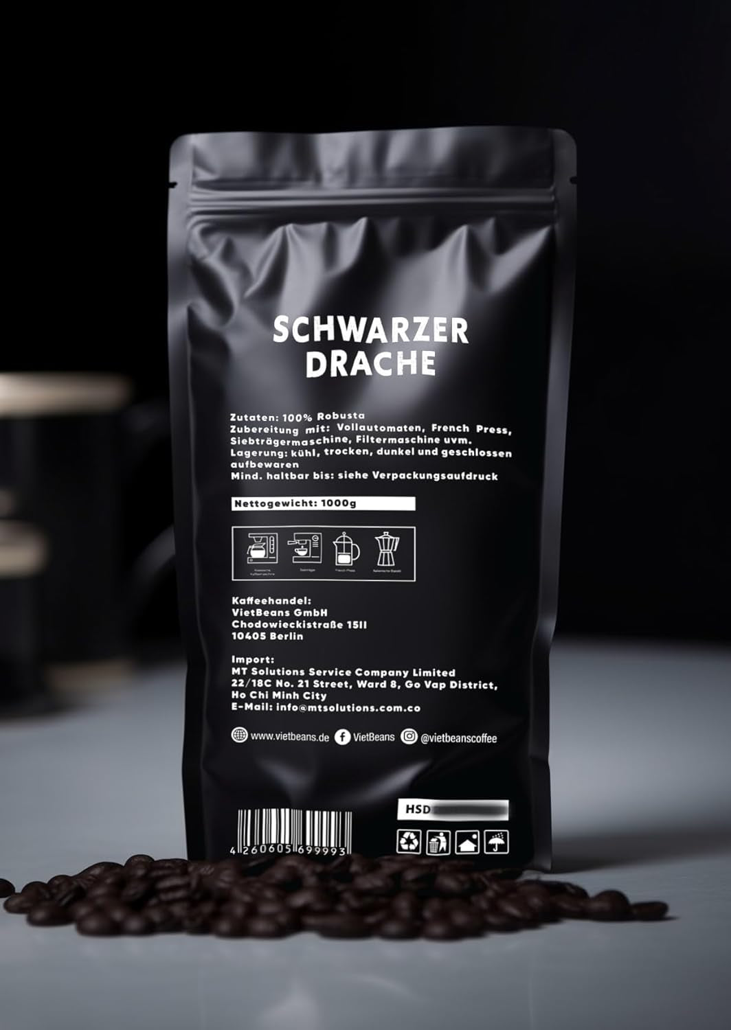 Black Dragon Espresso 100% Robusta - Ekstra stærke ristede kaffebønner - Meget stærk og fyldig kaffe med højt koffeinindhold - Meget stærk espresso