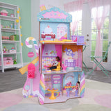Kidkraft Candy Castle Trædukkehus med møbler og tilbehør, Lama Unicorn Figure House, Ice Cream Cake Lift og gummistol til dukker, Legetøj til 3 år gammel, 20242 Naty Shop Dukkehuse