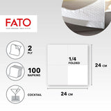 , Engangspapirservietter, ideelle til forretter og cocktails, pakke med 100 servietter, størrelse 24X24, 4-fold, 2-lags, hvidt, 100 % rent cellulosepapir, Fsc-certificeret (pakke med 6)