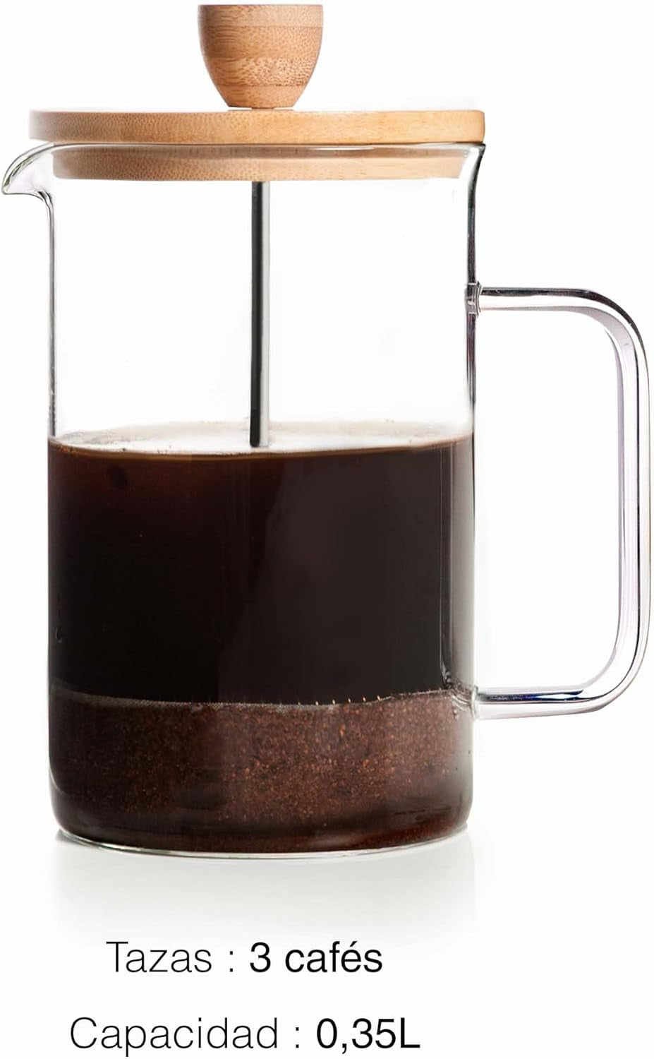 - Fransk kaffemaskine, kaffepresse, stempelkaffemaskine, fransk filterkaffekande, 3 kopper, 0,35 l, stål og træ