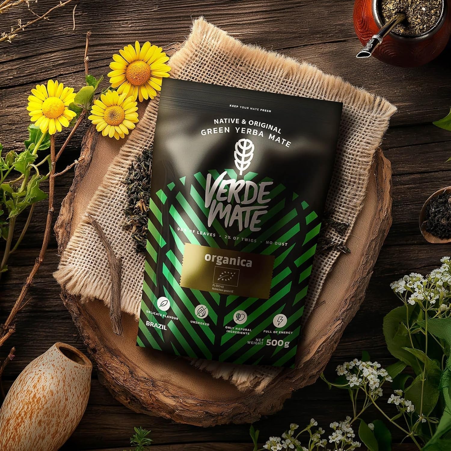 Verde Mate Green Orgánica 500 G – Økologisk Yerba Mate fra Brasilien – røgfri og omhyggeligt forarbejdet 0,5 kg