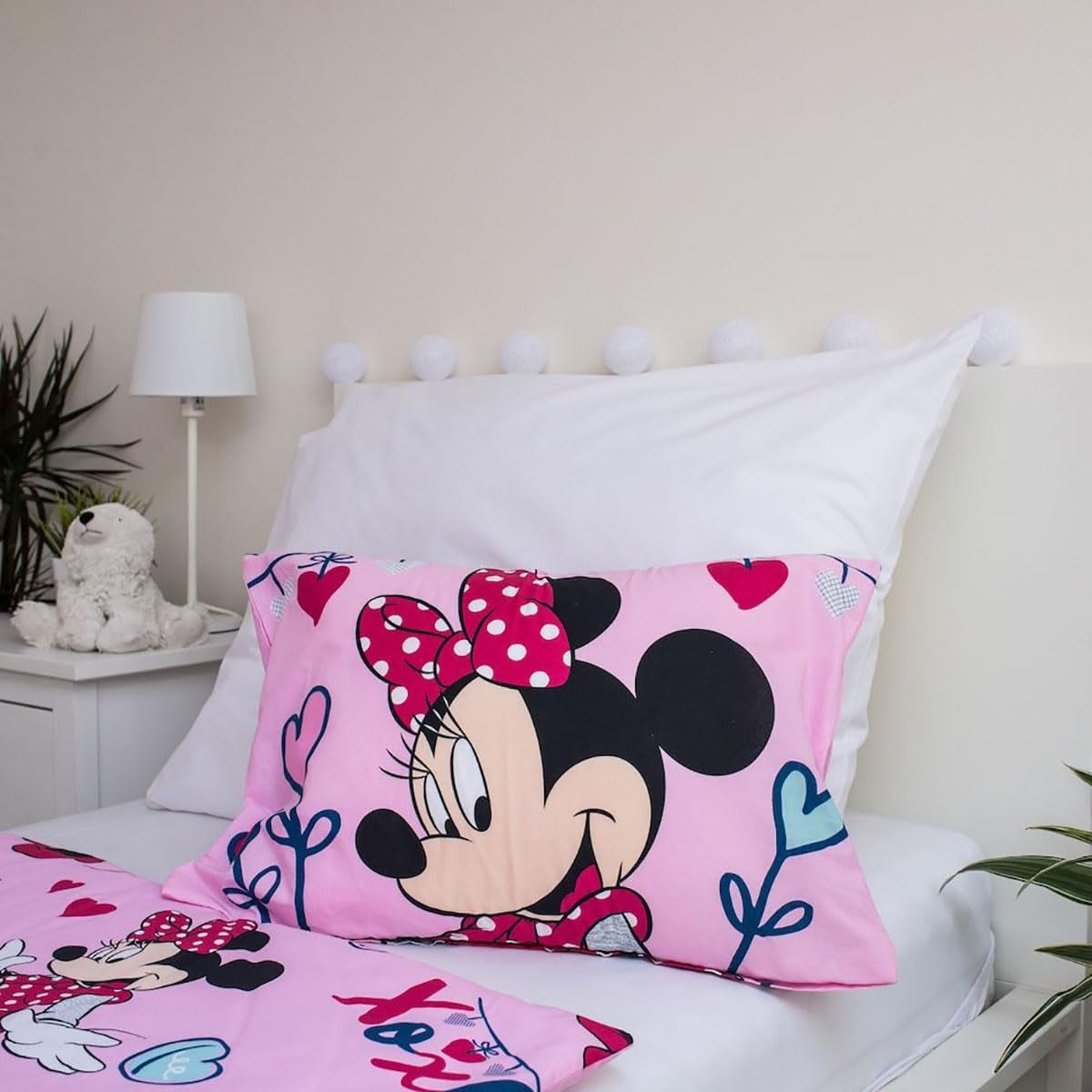 Disney Sengetøj, Minnie Mouse Pink Baby, 100 % bomuld Sengetøj med lynlås - Kids Naty Shop