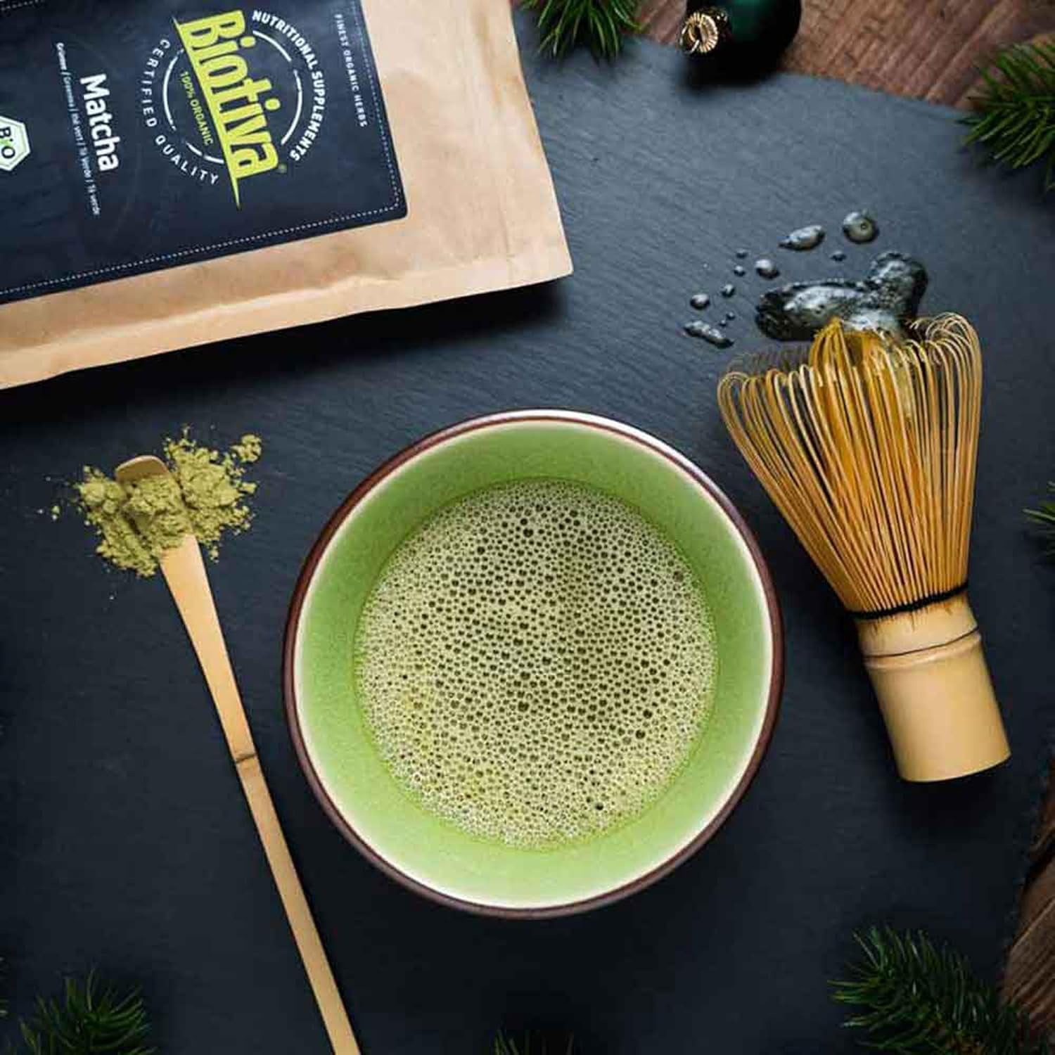 Økologisk Matcha-te 100g - Original Matcha-pulver - Tea Latte Smoothies - Økologisk Matcha af højeste kvalitet fra Japan - Aftappet og kontrolleret i Tyskland - Biotiva