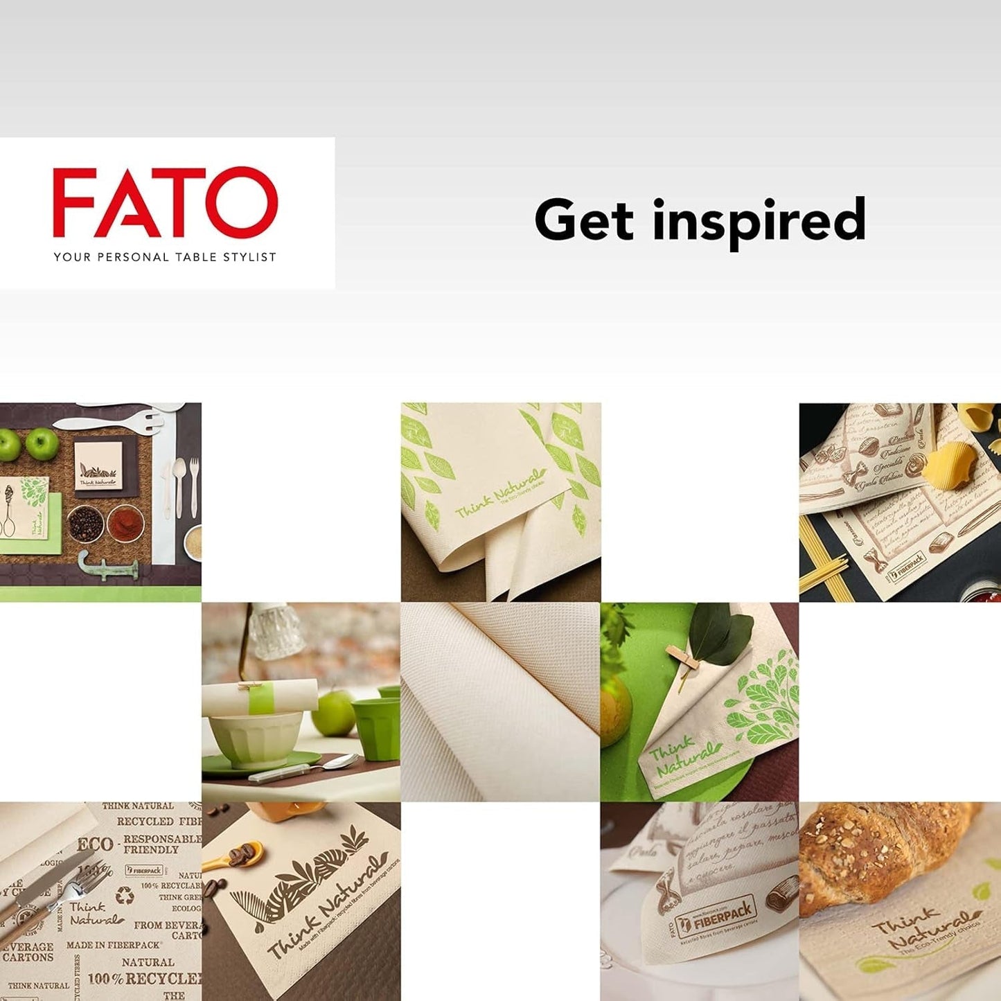 Fato - Naturlige 4-foldede engangspapirservietter, miljøvenlige, 40 stk., størrelse 38X38, 2-lags, 100 % genbrugspapir