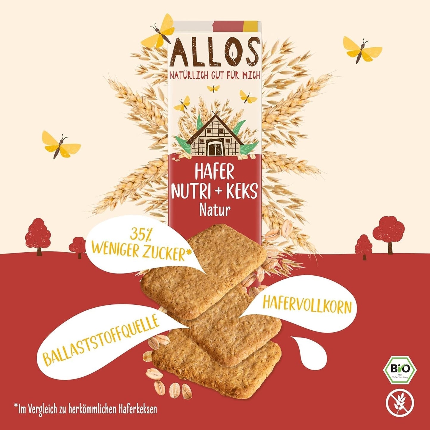 Allos Nutri økologiske havrekiks | Sprøde hele havrekiks | Sød med honning 6 x 130g