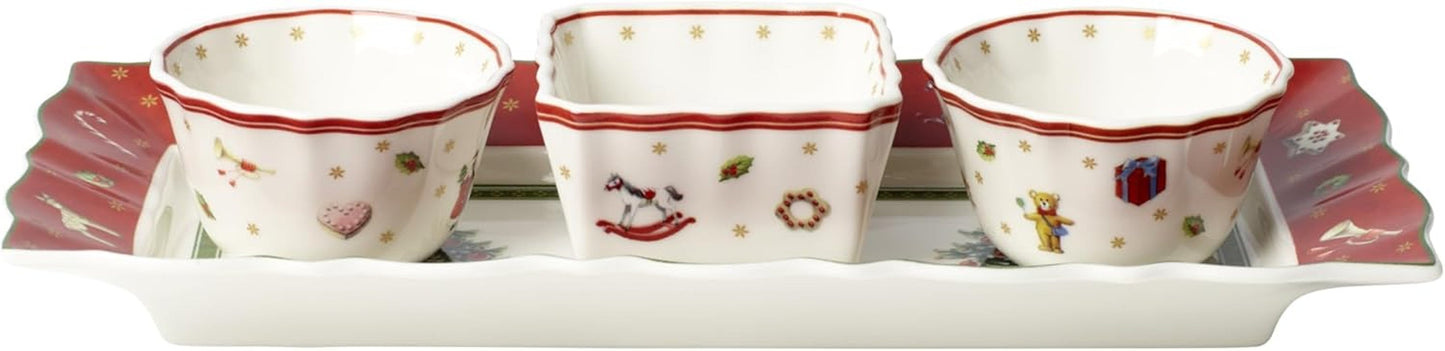 Villeroy & Boch - Toy's Delight saucesæt, 4 dele, serveringsfad med skåle, julesovssæt, legetøjsborddekoration, serveringsbakke, skåle, juleservice, premium porcelæn