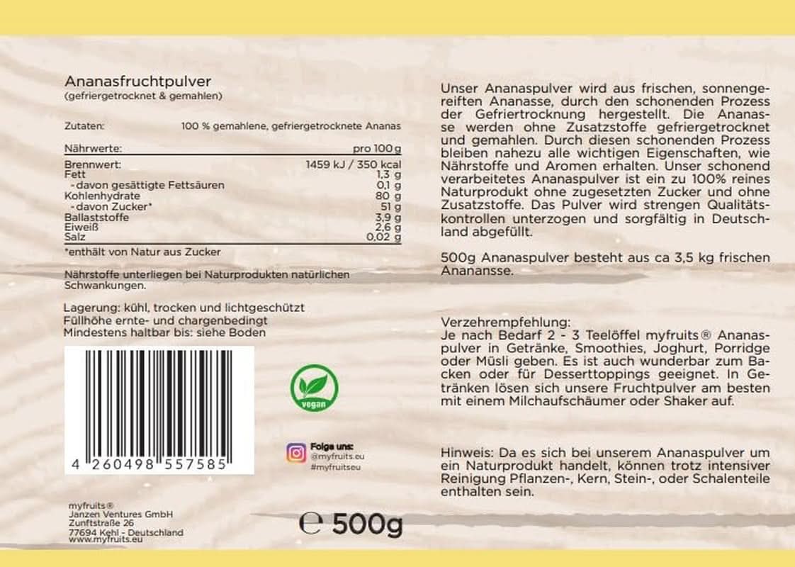 Myfruits ananas frugtpulver 500 gram Arome Naty Shop