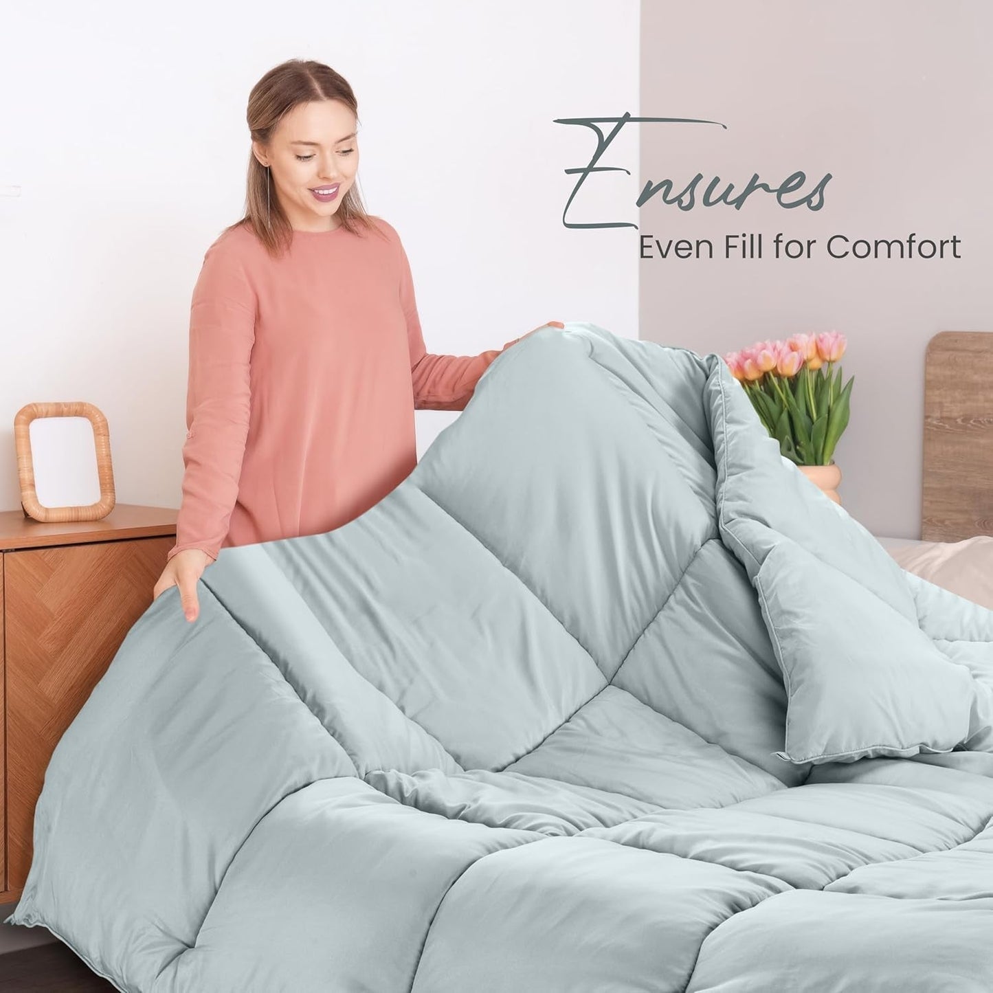 Utopia Sengetøj Helsæson Dyne 250g/m² Plys silikoniseret fiberfyld Dobbeltseng syet i æske (dobbeltseng XL lysegrå) Naty Shop dyner og dyner