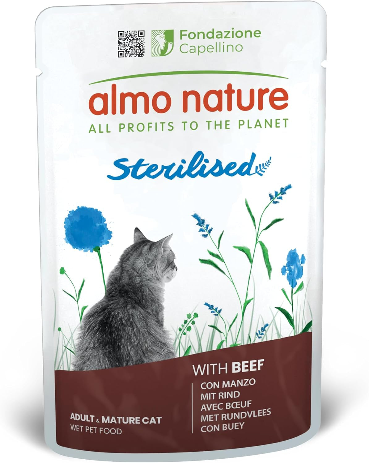 Almo Nature Functional - Steriliseret - Vådfoder til voksne og modne katte, steriliseret eller mindre aktive - med oksekød - fedtfattigt, fugtgivende - 70 g (pakke med 30)