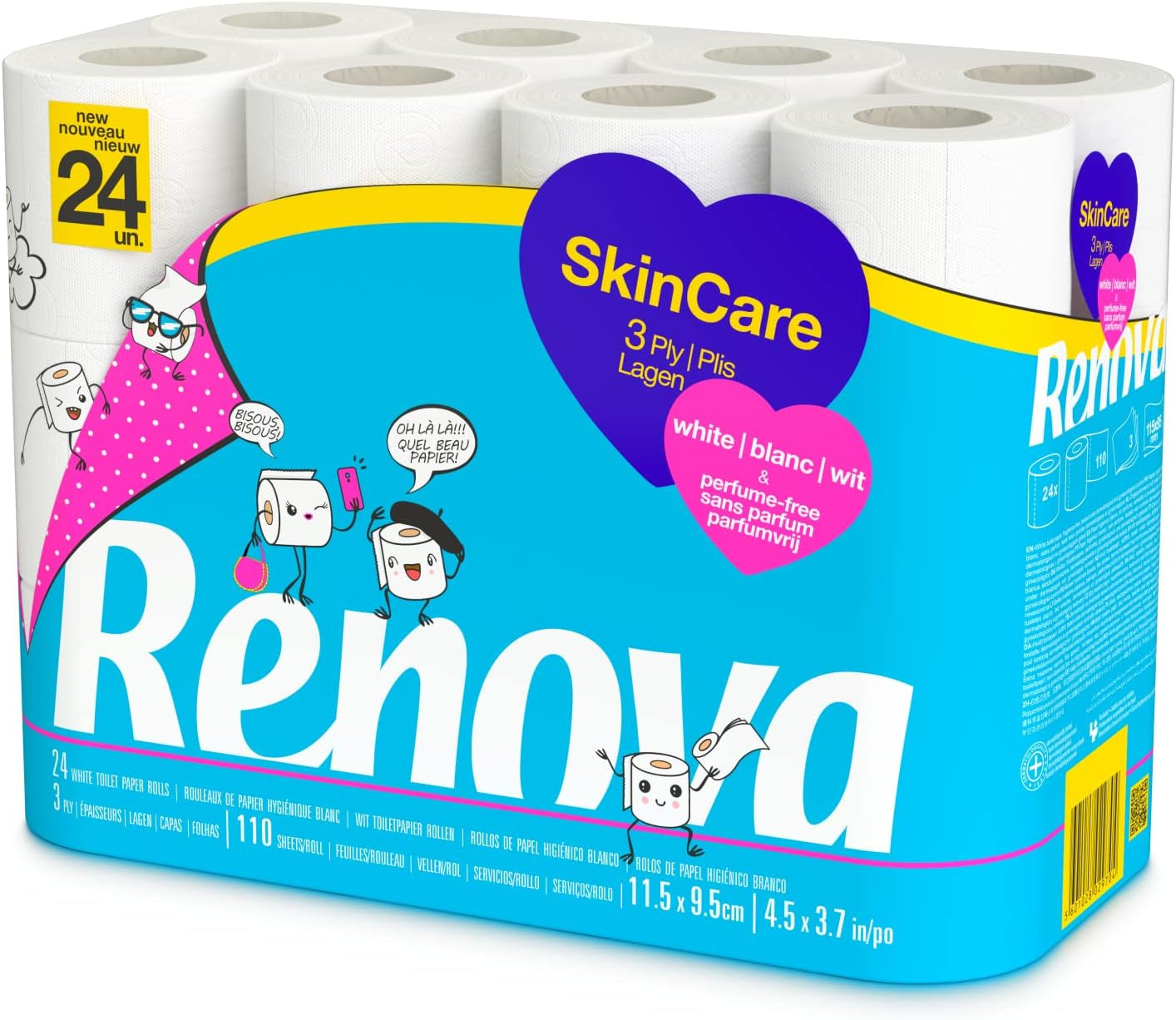 Renova Skincare toiletpapir, 3 lag, hvidt, 24 ruller