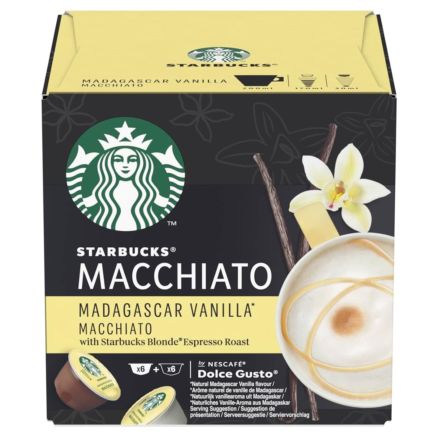 STARBUCKS Probierset, White Cup Variety Pack fra Nescafé Dolce Gusto Kaffeekapseln & Vanilla Macchiato fra Nescafé Dolce Gusto Kaffeekapseln 6 x 12 (72 Kapseln, 36 Portionen)