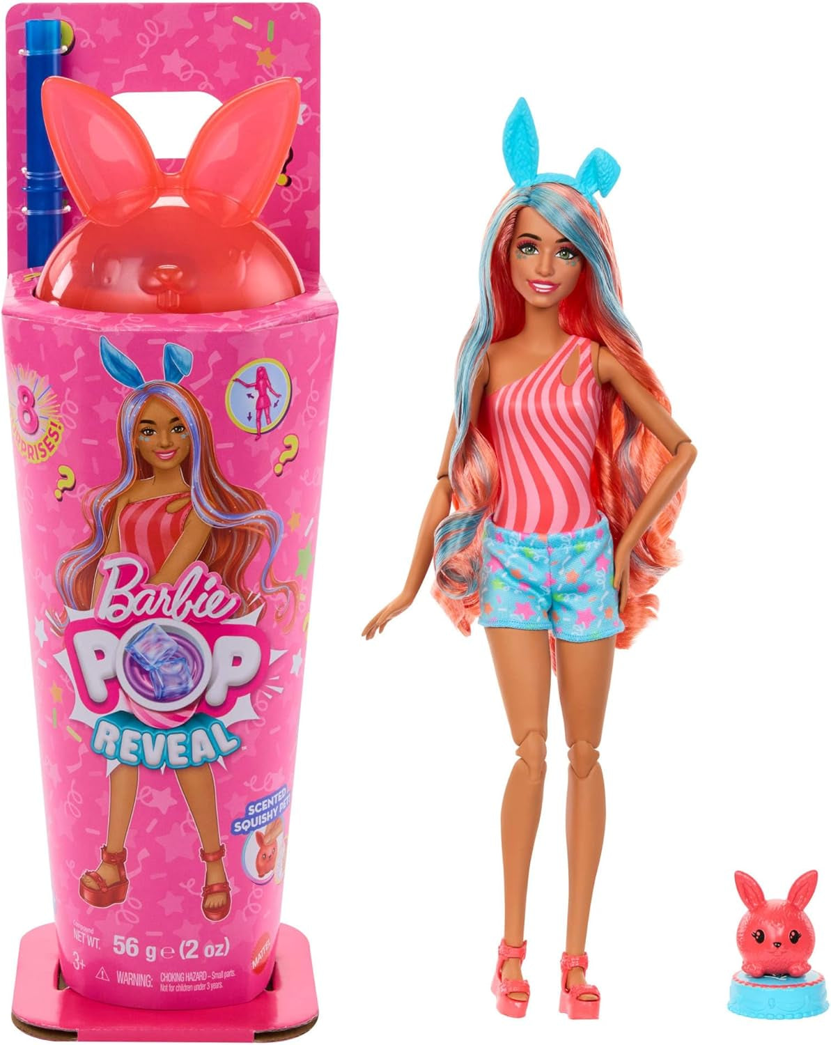 Barbie Pop Reveal Dukke og tilbehørssæt Shakes Series Sød duftende killing modedukke og kæledyr med 8 overraskelser inklusive farveskift JCN87