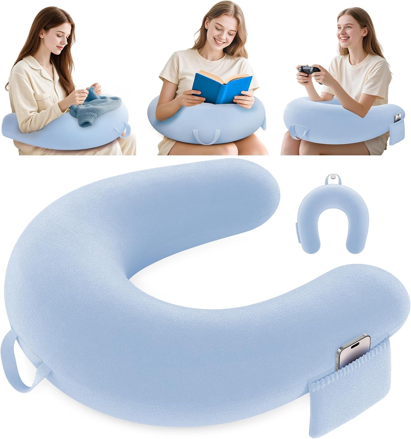 Spil- og læsepude, læsepude til seng/sofa/gulv, fodrings-/hæklepude med stor ergonomisk spillepude, gamerpude til iPad/laptop - sort