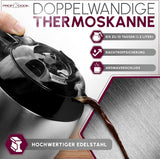 Kaffemaskine Profi Cook | 8-10 kopper | Timer | Sensor Touch-kontrol | 1,2 liter dobbeltvæg termokande | Smagsforsegling | Kaffemaskine med filter i rustfrit stål | PC-KA 1191