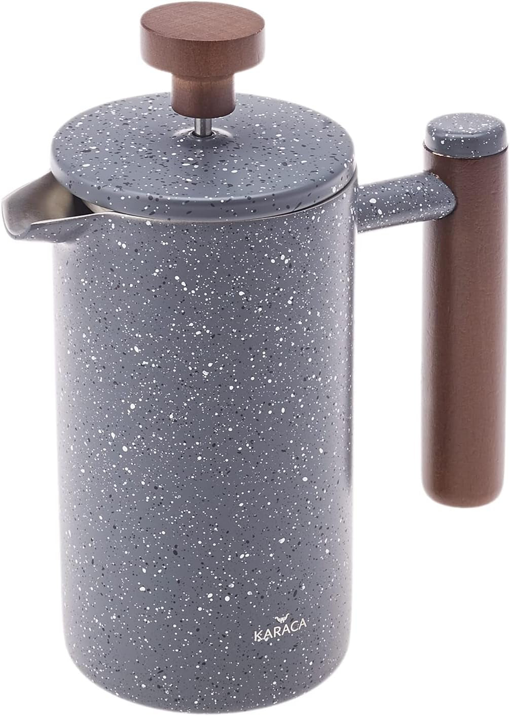 KARACA marmor dobbeltvæg fransk presse med kastanjehåndtag - Isoleret fransk presse til kaffe - Hjemmerejse Camping kaffemaskine - 350 ml - Mørkegrå