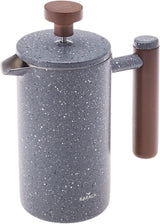 KARACA marmor dobbeltvæg fransk presse med kastanjehåndtag - Isoleret fransk presse til kaffe - Hjemmerejse Camping kaffemaskine - 350 ml - Mørkegrå