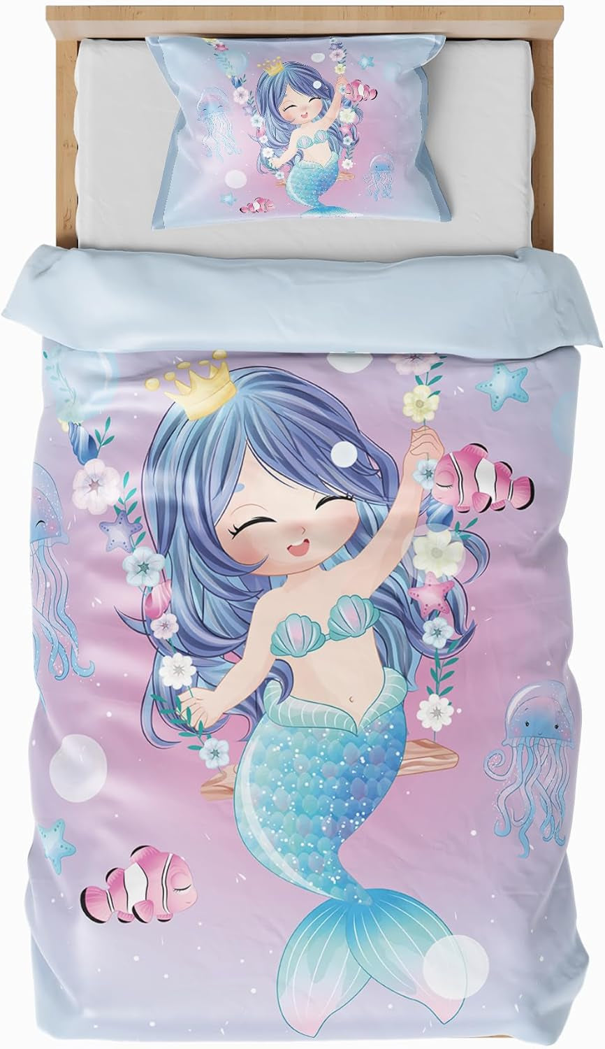 Sengetøj til børn, forskellige størrelser og forskellige animerede figurer Sengetøj - børn Naty Shop Mermaid (model 1) 100X135Cm+40X60Cm