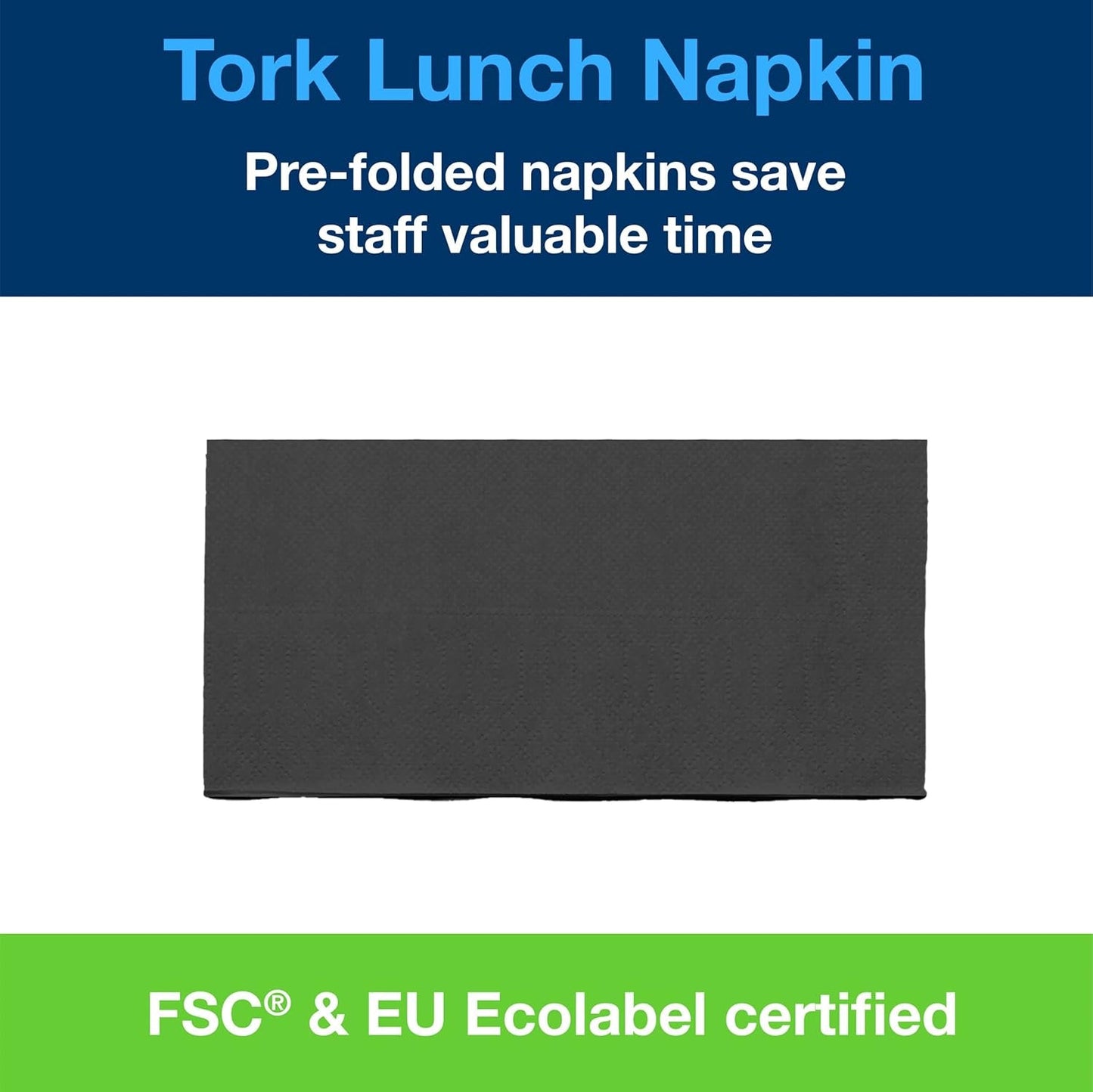 Tork 477851 Sorte 1/8 fold frokostservietter / 2-lags forfoldede papirservietter til snacks eller små måltider / Avanceret kvalitet / 10 X 200 (2000) servietter / 32,6 X 33 cm (L X B)