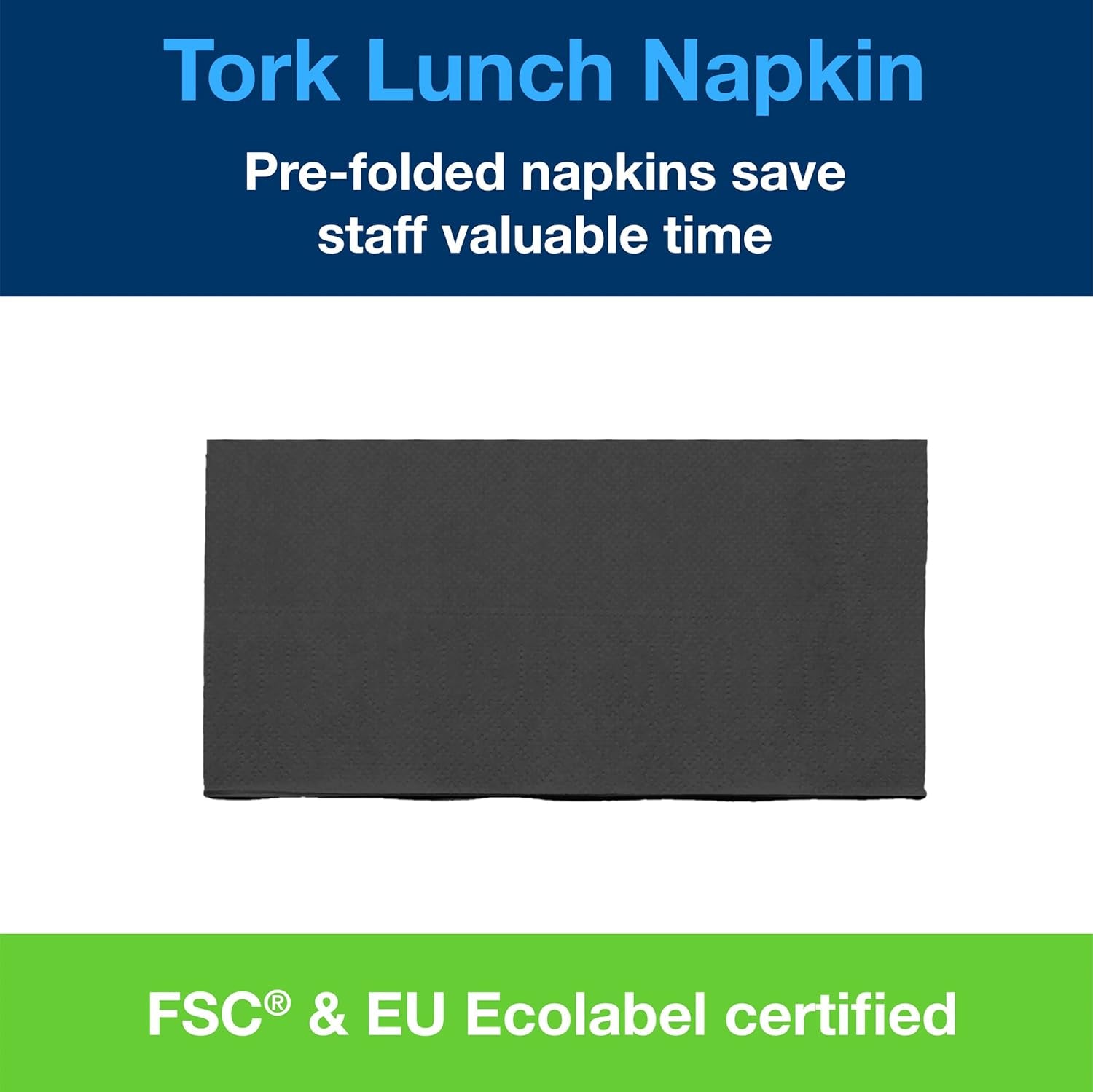 Tork 477851 Sorte 1/8 fold frokostservietter / 2-lags forfoldede papirservietter til snacks eller små måltider / Avanceret kvalitet / 10 X 200 (2000) servietter / 32,6 X 33 cm (L X B)