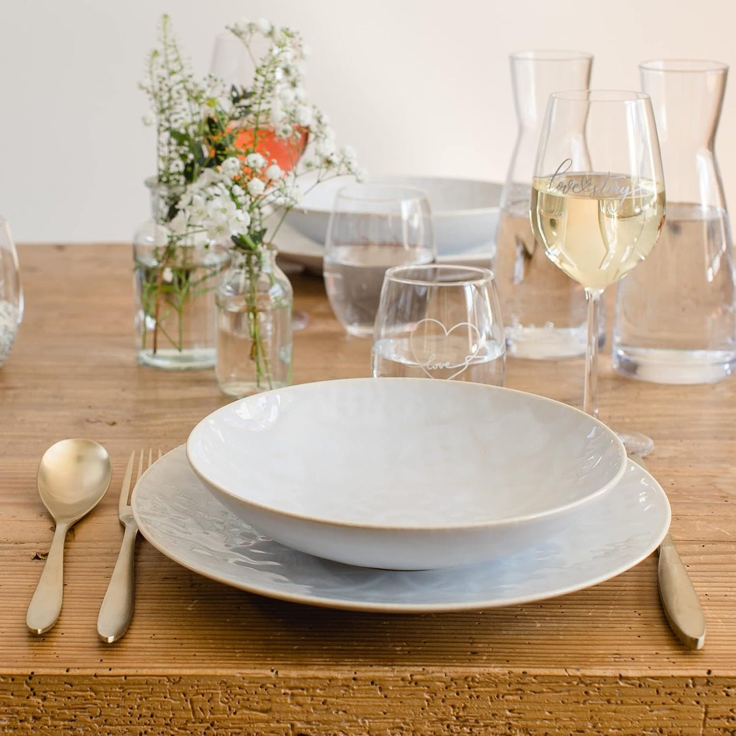MÄSER 935079 Moderne vintage servisesæt til 2, maurisk design, 8-delt bordservice, højkvalitets keramiske tallerkener og skåle, stentøj, hvid