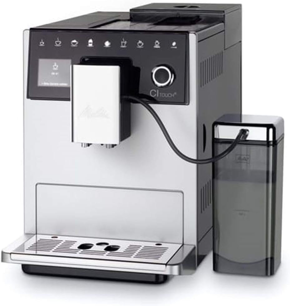 Melitta CI Touch - Fuldautomatisk espressomaskine med mælkesystem, espressomaskine med integreret kaffekværn og mælkeskummer, f.eks. til espresso eller cappuccino, sølv