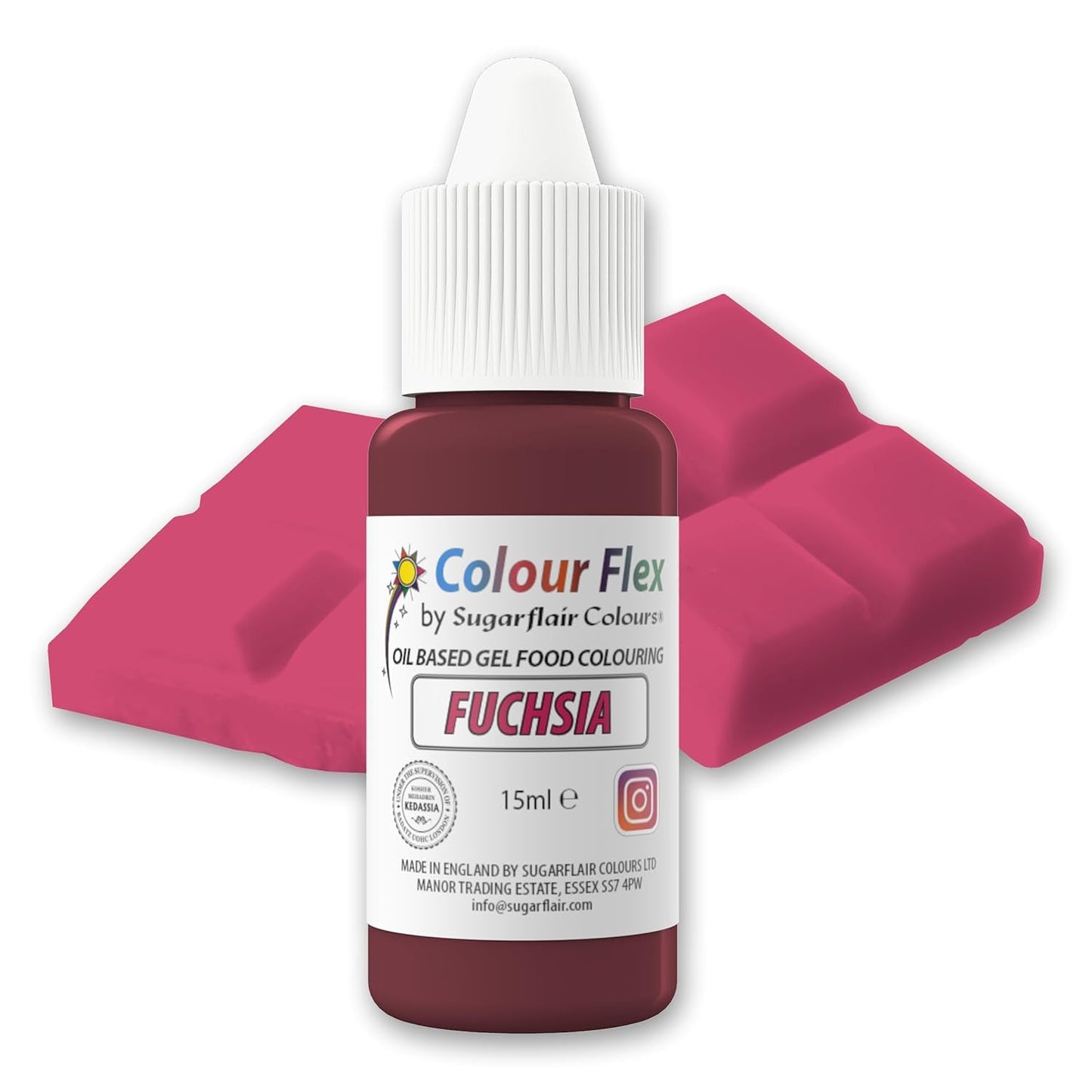 Sugarflair Colourflex Fuchsia oliebaseret fødevarefarve, højkoncentreret flydende fødevarefarve, madfarve til smørcreme, chokolade, dej, fondant, glasur og mere - 15 ml