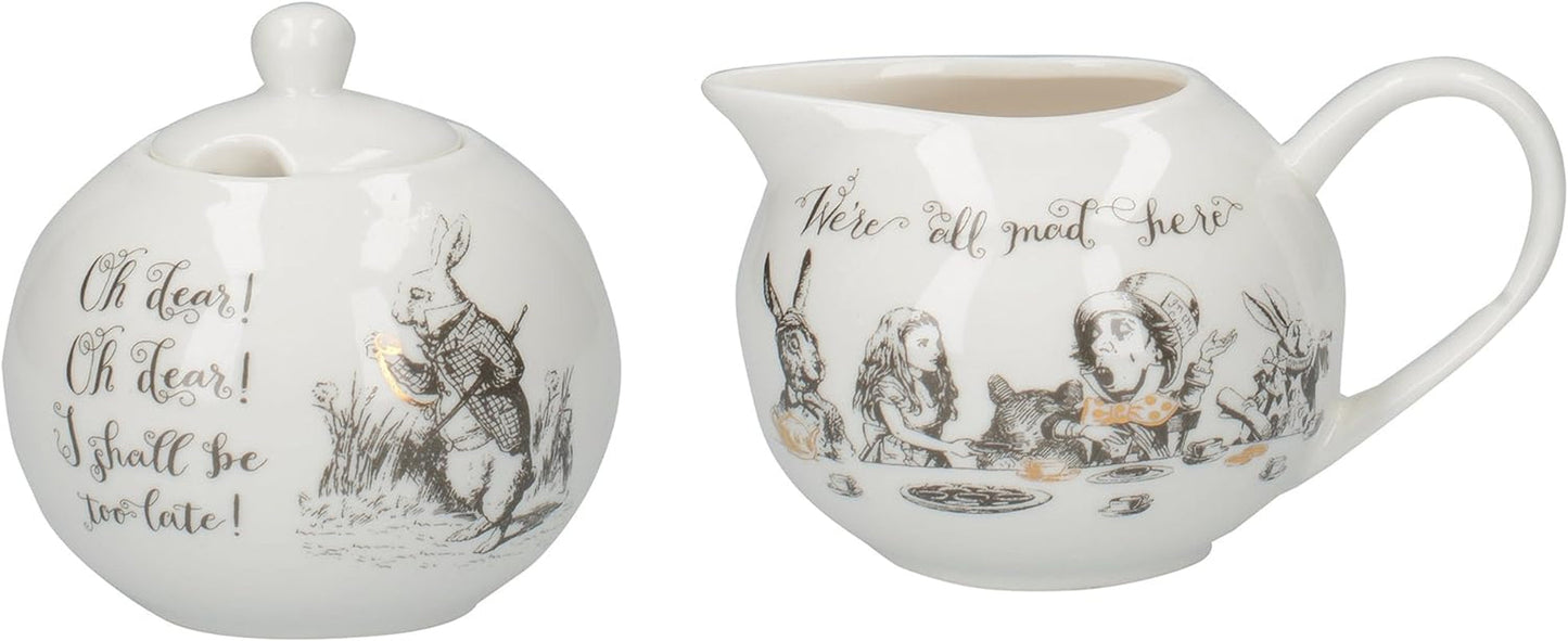 Alice i Eventyrland Fin porcelæn tekande og mælkekande, porcelæns skål og mælkekande i en luksusgaveæske