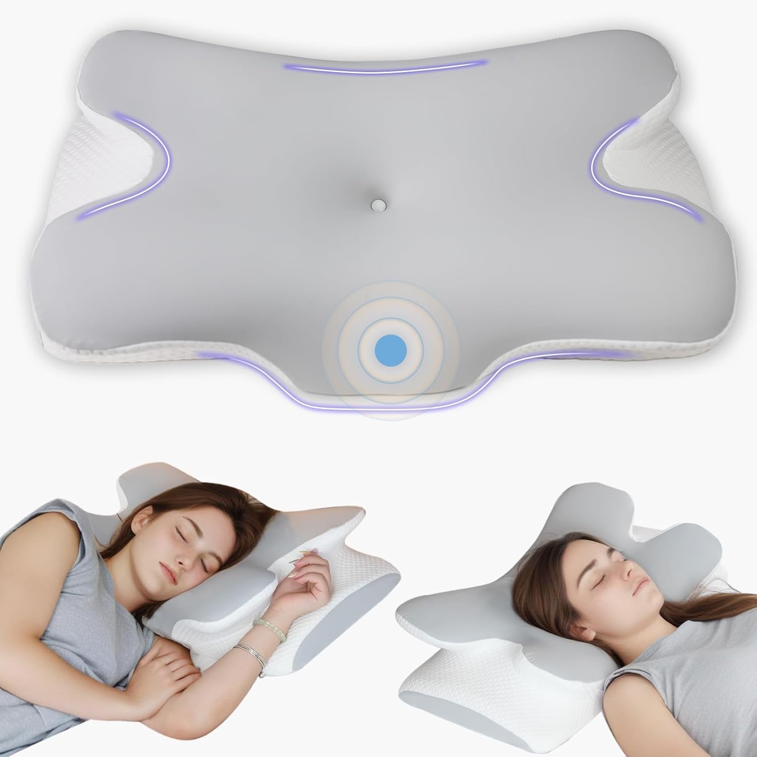 Nakkepude Ortopædisk Hovedpude Memory Foam Pude Side Impact Pude - Ergonomisk design Hul form til side, ryg og abdominal stød lysegrå cervikal ortopædiske puder Naty Shop lys grå 66X36X14Cm