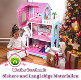 HENGMEI Puppenhaus Kinder Holz Puppenvilla Dukkehus Sæt Mädchen Spielset 3 Etagen Haus med Möbeln og tilbehør, 70x30x100cm Puppenhæuser for Kinder (Typ B)