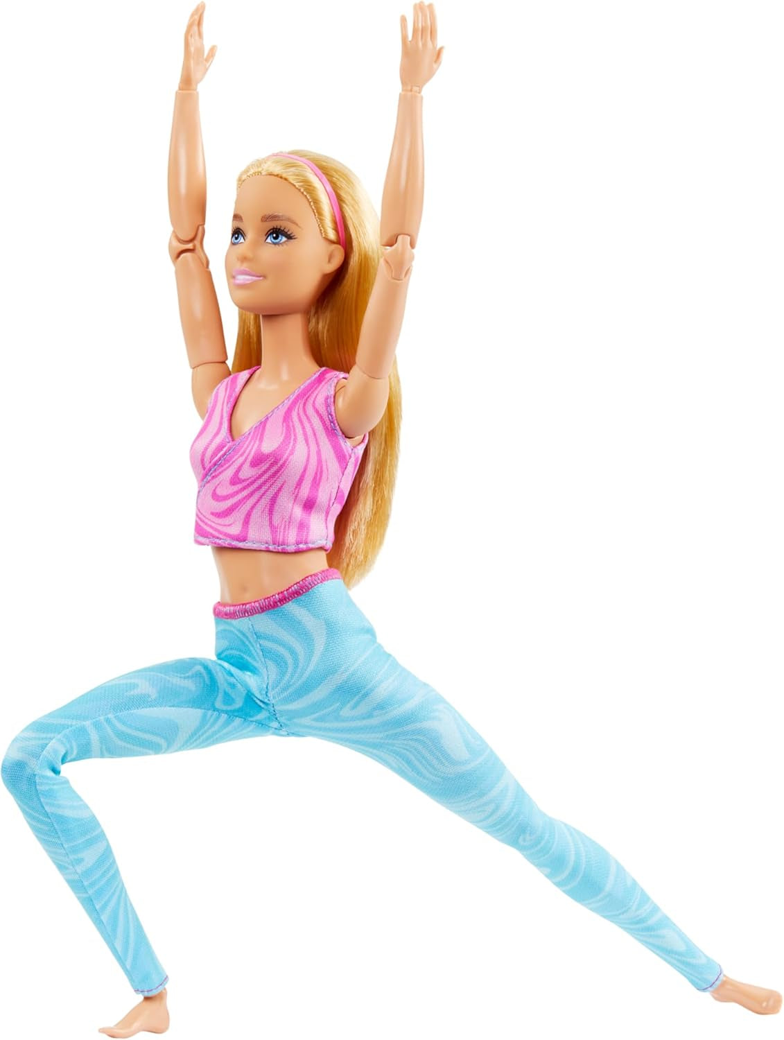 Barbie Made-to-Move-dukke med blond hår, aftagelig lyserød sportstop og blå yogabukser, 22 led, HRH27, [Multicolor]